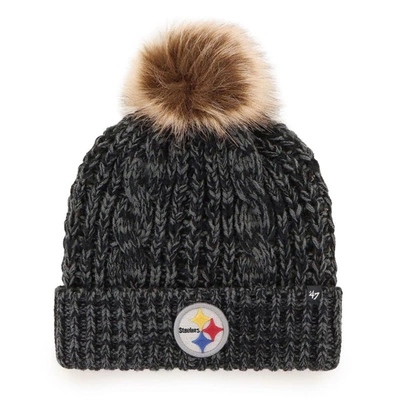 47 ' Black Pittsburgh Steelers Logo Meeko Cuffed Knit Hat With Pom