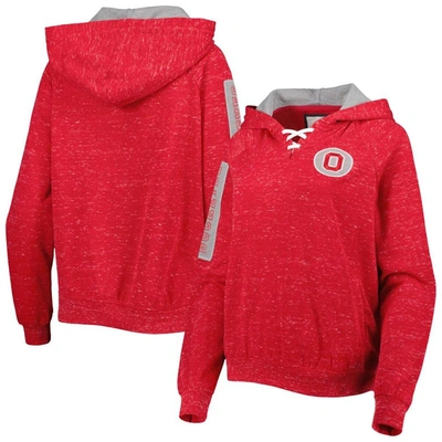 Colosseum Scarlet Ohio State Buckeyes The Devil Speckle Lace-placket Raglan Pullover Hoodie