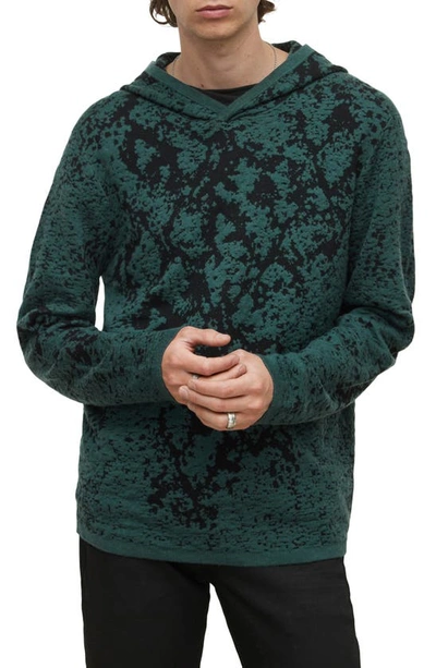 John Varvatos Ludham Dissapearing Python Jacquard Hooded Sweater In Dark Moss