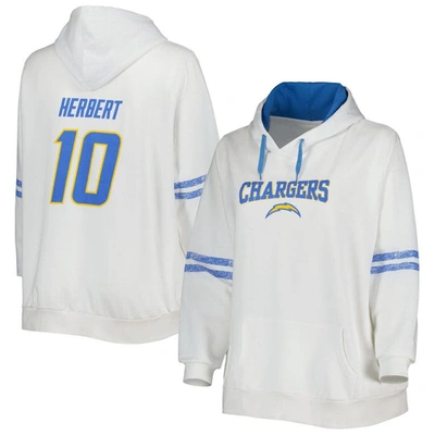 Profile Women's Justin Herbert White, Powder Blue Los Angeles Chargers Plus Size Name And Number Pullover Ho In White,powder Blue