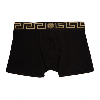 Versace 'greca' Fitted Boxer Shorts In Blue