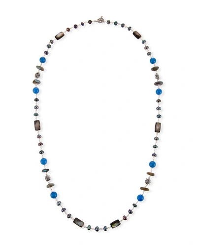 Stephen Dweck Pearl & Blue Agate Beaded Station Necklace, 32"
