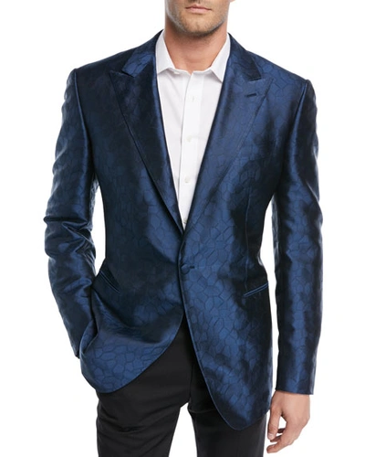 Stefano Ricci Textured-pattern Silk Dinner Jacket In Blue