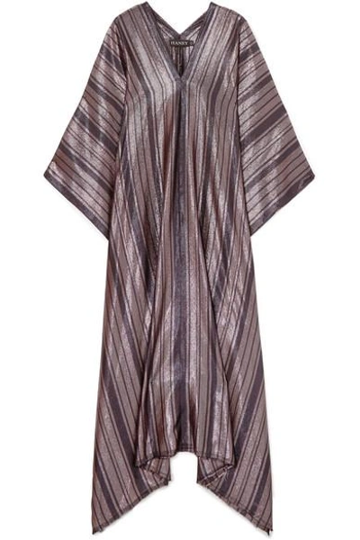 Haney Estelle Metallic Striped Silk-blend Kaftan In Purple