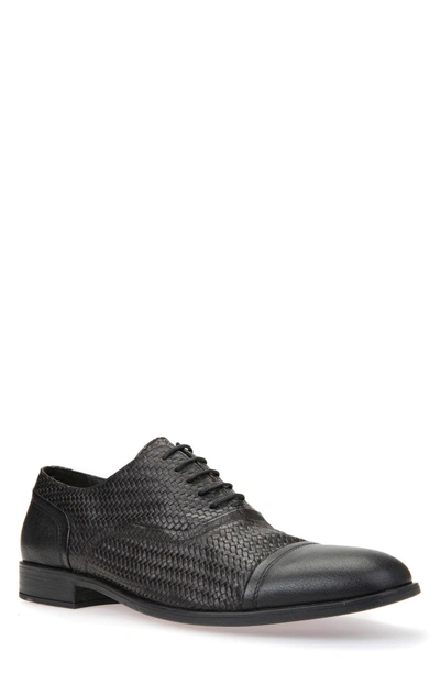 Geox Bryceton Textured Cap Toe Oxford In Black Leather