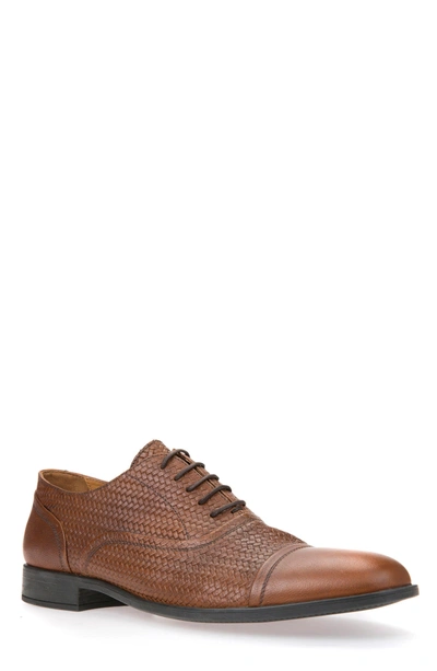 Geox Bryceton Textured Cap Toe Oxford In Cognac Leather