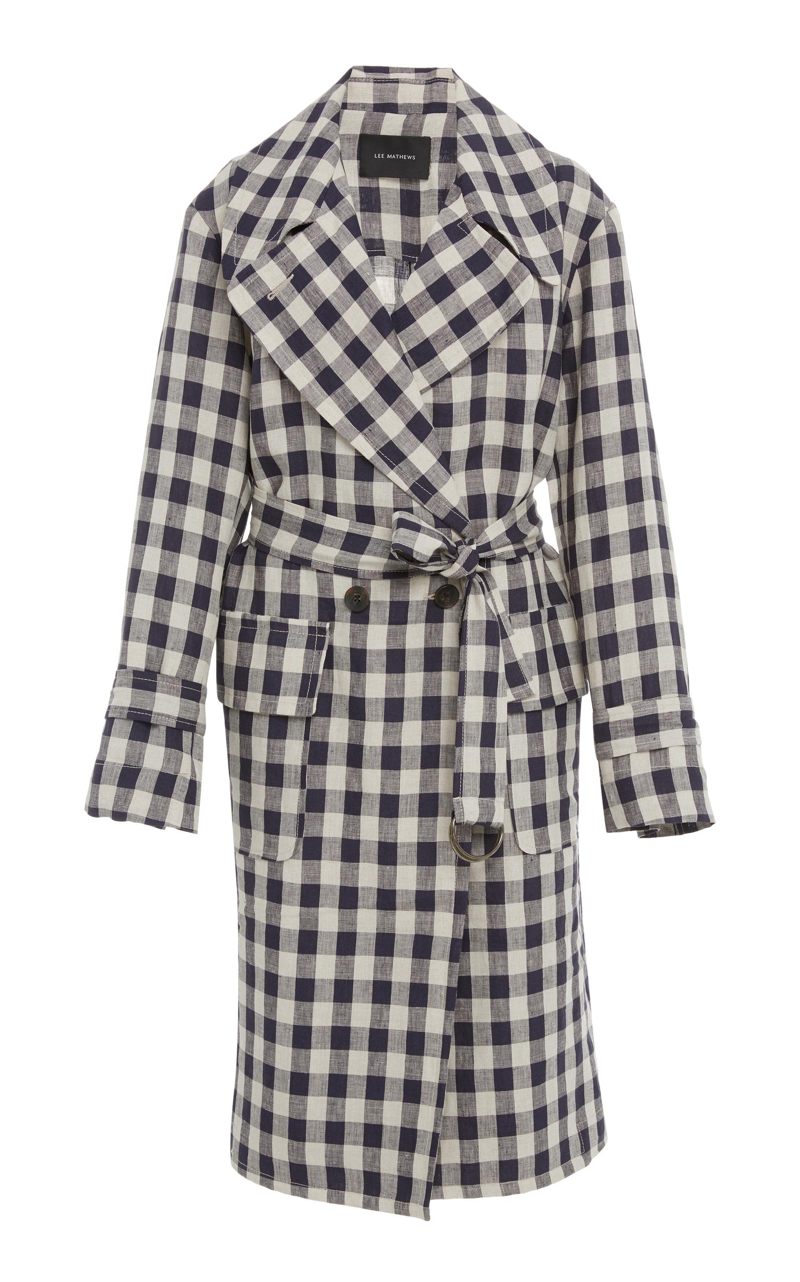 Lee Mathews Mary Check Linen Long Sleeve Coat In Black/white | ModeSens