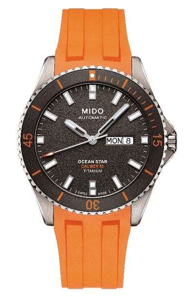 Mido Ocean Star Automatic Rubber Strap Watch, 42mm In Black/orange