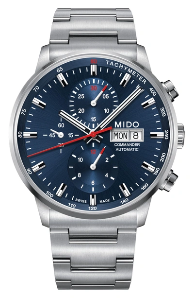 Mido Commander Chronometer Bracelet Watch, 42mm In Silver/ Blue/ Silver