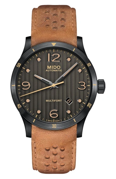 Mido Multifort Automatic Leather Strap Watch, 42mm In Black/brown