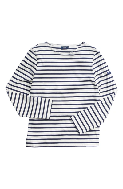 Saint James Minquiers Moderne Striped Sailor Shirt In Off White/ Navy