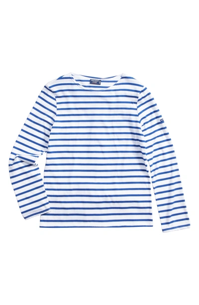 Saint James Minquiers Moderne Striped Sailor Shirt In White/ Light Blue