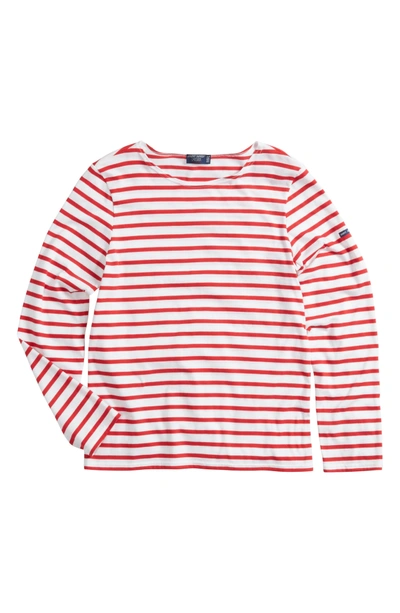 Saint James Minquiers Moderne Striped Sailor Shirt In White/ Red