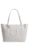 Ferragamo City Quilted Gancio Leather Tote - Grey In Pale Gray/gold