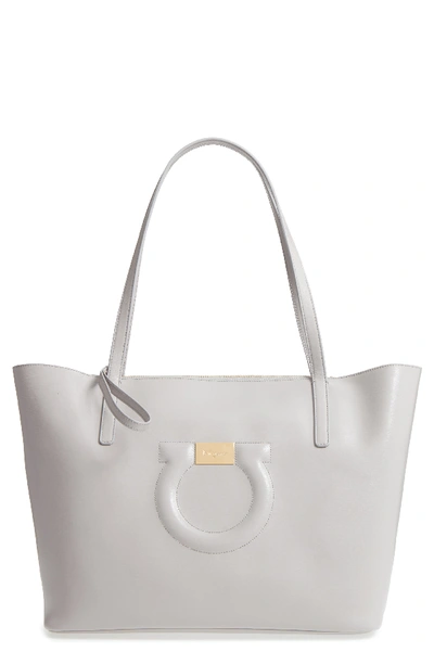 Ferragamo City Quilted Gancio Leather Tote - Grey In Pale Gray/gold