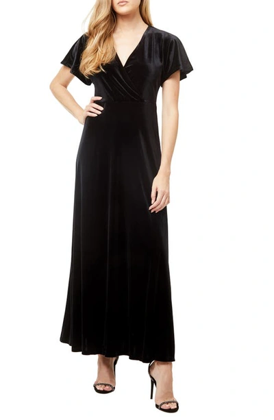 Love By Design June Velvet Flutter Sleeve Maxi Dress In Black