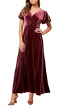 Love By Design June Velvet Flutter Sleeve Maxi Dress In Raisin