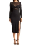 Love By Design Celia Illusion Mesh Ruched Midi Dress In Black