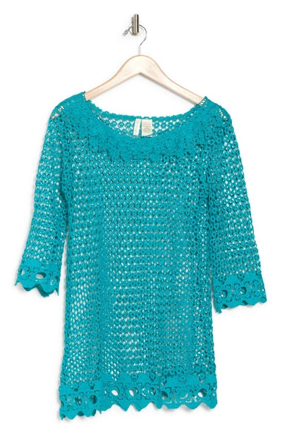 Forgotten Grace Crochet Blouse In Turquoise