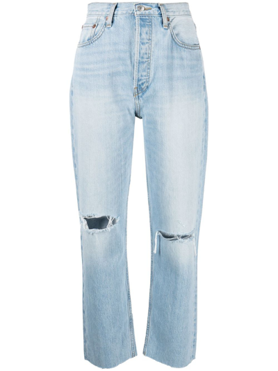 Re/done ‘70s Stove Pipe Cropped Jeans - Women's - Cotton/polyester In Blue