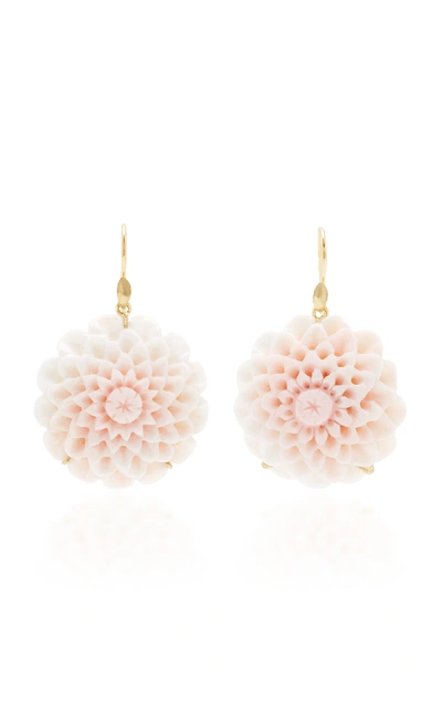 Annette Ferdinandsen Exclusive: Dahlia Blossom Pink Conch Shell Earrin In White