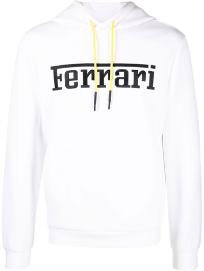 Ferrari Logo-print Fleece Hoodie In White
