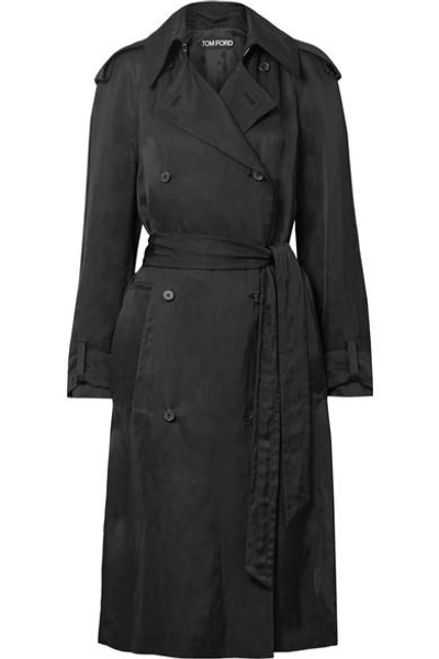 Tom Ford Double-breasted Twill Trench Coat In Black