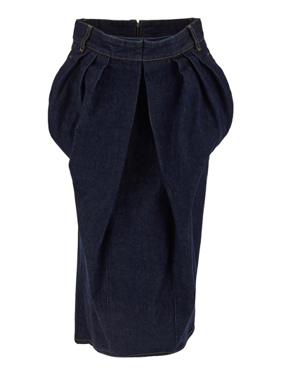 Maison Margiela Pleat-detailing High-waisted Denim Skirt In Blue