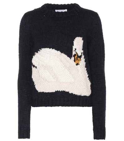 Jw Anderson Intarsia Swan Knitted Sweater In Navy