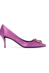 Roger Vivier Flower Crystal-embellished Satin Pumps In Magenta