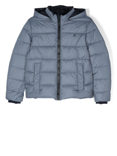 Herno Kids' Hooded Zip-up Padded Jacket In Blue