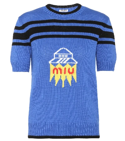 Miu Miu Intarsia Wool Sweater In Blue
