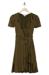 Love By Design Viola Faux Wrap Mini Dress In Dark Olive