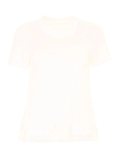 Sacai Frilled T-shirt In White|bianco