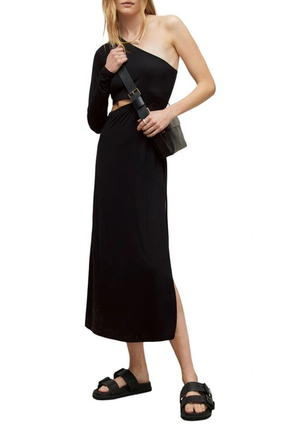 Allsaints Mary One-shoulder Cutout Midi Dress In Black