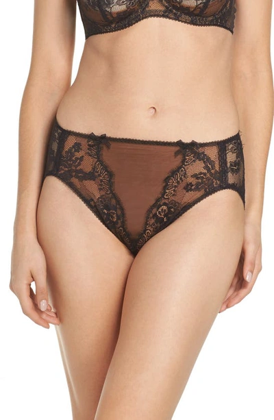 Dita Von Teese Savoir Faire Sheers High Cut Briefs In Black/copper