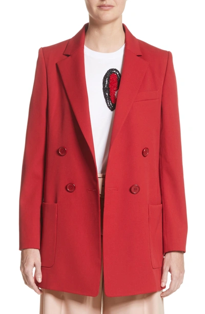 Oscar De La Renta Stretch Wool Boyfriend Blazer In Ruby