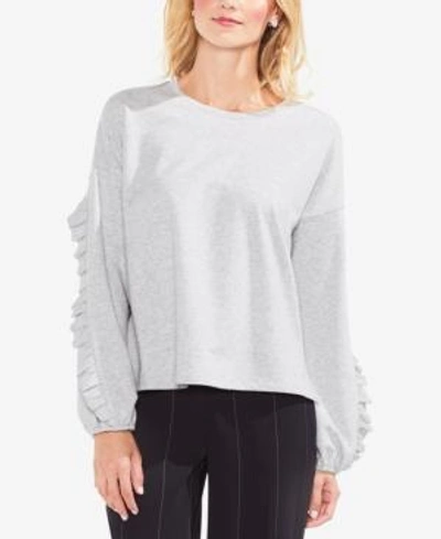 Vince Camuto Smocked Elbow Sleeve French Terry Top In Gray Heather