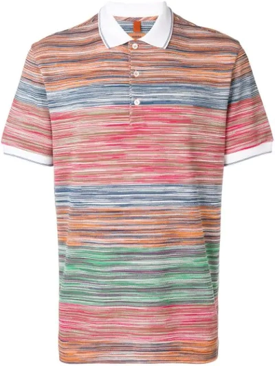Missoni Contrasting Striped-knit Cotton Polo Shirt In Green