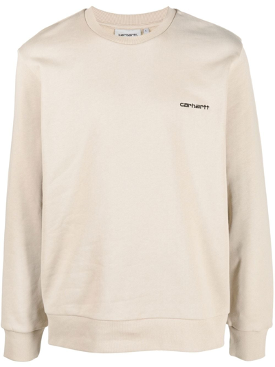 Carhartt Script Logo-embroidered Cotton-jersey Sweatshirt In Wall