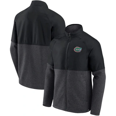 Fanatics Branded Black/heathered Charcoal Florida Gators Durable Raglan Full-zip Jacket In Black,heathered Charcoal