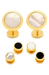 Ox & Bull Trading Co. Ox And Bull Trading Co. Semi-precious Cuff Links & Shirt Studs Set In Gold/ Pearl