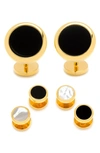 Ox & Bull Trading Co. Ox And Bull Trading Co. Semi-precious Cuff Links & Shirt Studs Set In Gold/ Onyx