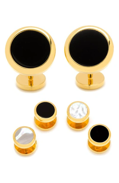 Ox & Bull Trading Co. Ox And Bull Trading Co. Semi-precious Cuff Links & Shirt Studs Set In Gold/ Onyx