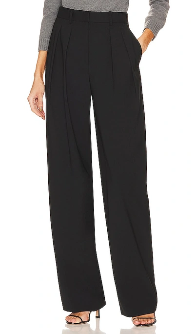 Theory Pleated Wool Straight-leg Pants In Black