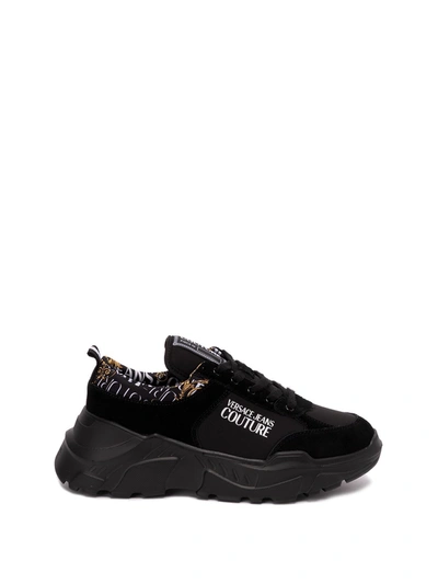 Versace Jeans Couture Speedtrack Logo Couture Leather Sneakers In Black