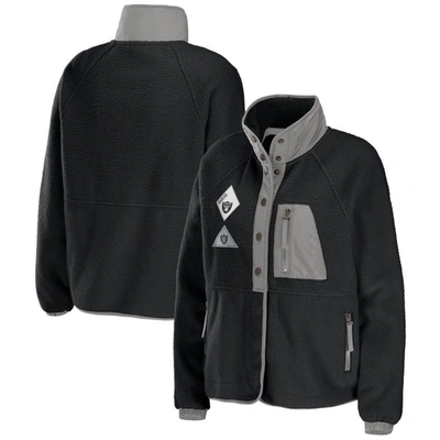 Wear By Erin Andrews Black Las Vegas Raiders Polar Fleece Raglan Full-snap Jacket