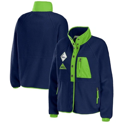 Wear By Erin Andrews College Navy Seattle Seahawks Polar Fleece Raglan Full-snap Jacket