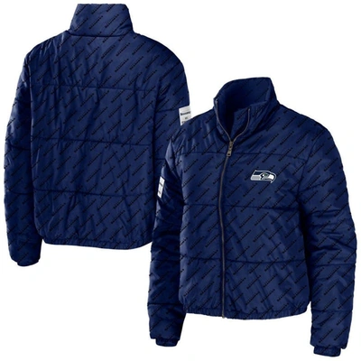 Wear By Erin Andrews College Navy Seattle Seahawks Puffer Full-zip Jacket In Blue