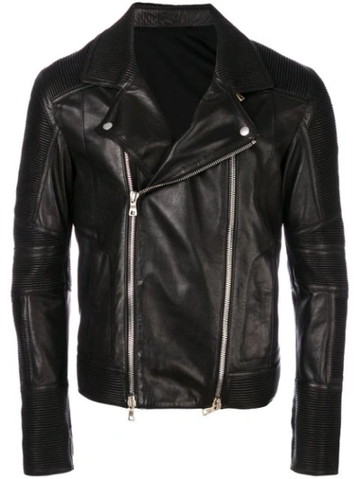 Balmain Leather Biker Jacket In Black